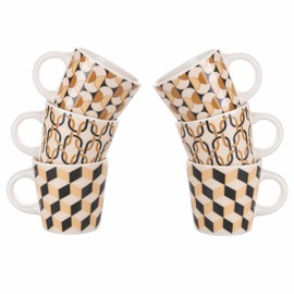 Villa d'Este Home Tivoli Set of 6 Coffee Cups 90 ml Made of New Bone China Geometric Decor Maukie