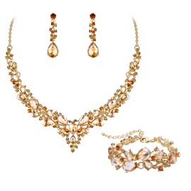 EVER FAITH Statement Necklace Earrings and Bracelet Set for Women, Austrian Crystal Drop Cluster Jewellery Set, Clear Silver Tone, No Gemstone