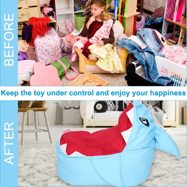 Zerodis Extra Large Bean Bag Shark Stuffed Toy Storage Bean Bag Chairs Soft Plush Toy Organiser Fluffy Lounger Sofa for Children Adults Sitting and Sleeping (Blue)
