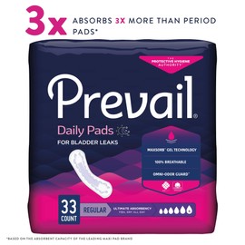 Prevail Ultimate Absorbency Incontinence Bladder Control Pads for Women, Regular Length, 33 Count