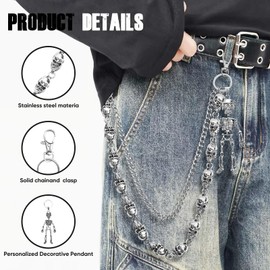 Miglaja Wallet Chain - Wallet Chains for Men, Skull Chains Punk Trousers Pants Chains for Biker Heavy Skull Chain Belt Goth Accessories