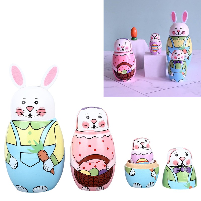 Wooden Russian Nesting Dolls Rabbit Shape Wood Nesting Dolls for