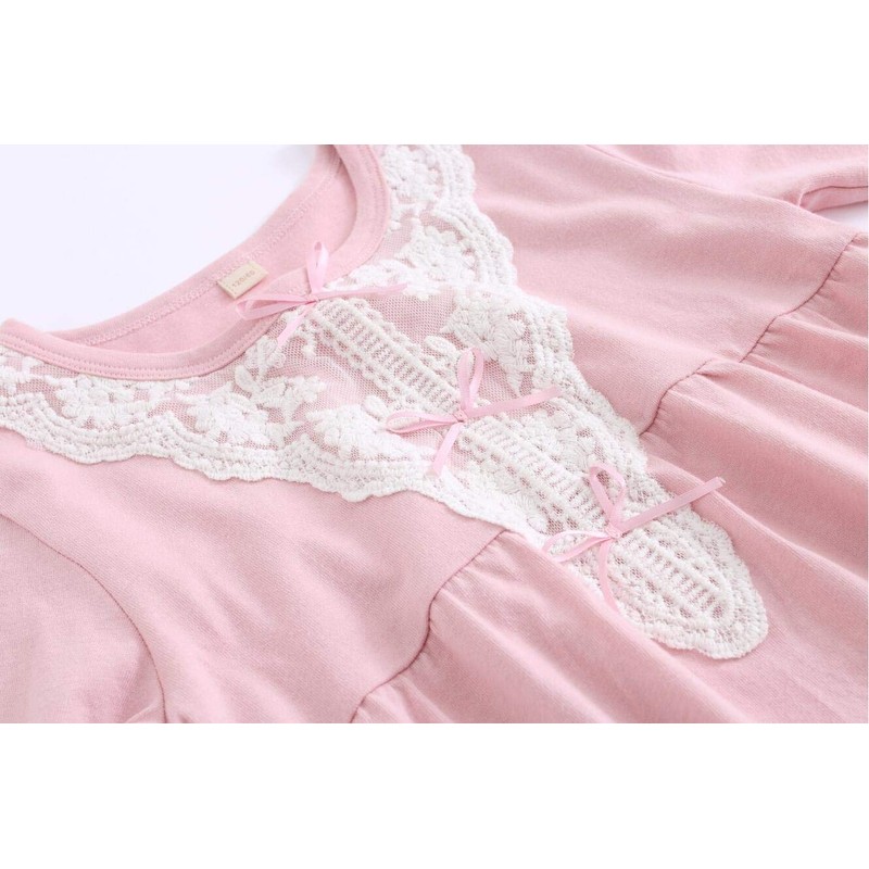 Allmeingeld Girls' Lace Trim Nighties Holiday Sleep Shirts Knee Length