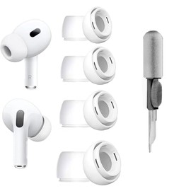 Replacement Ear Tip for AirPod Pro 2nd/1st Generaiton, Earbuds Caps Covers Earbuds Tips Ear Gel Silicone Eartip 4 Pairs with Cleaner kit, XS/S/M/L 4 Size 4 Pairs, White ywkitw4