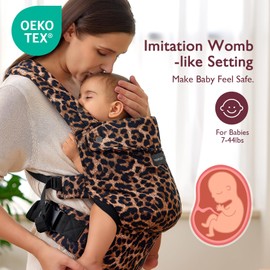 Momcozy Baby Carrier - Ergonomic, Cozy and Lightweight Carrier for 7-45lbs, Effortless to Put On, Ideal for Hands-Free Parenting, Enhanced Lumbar Support, Purehug for Infant to Toddler, Leopard