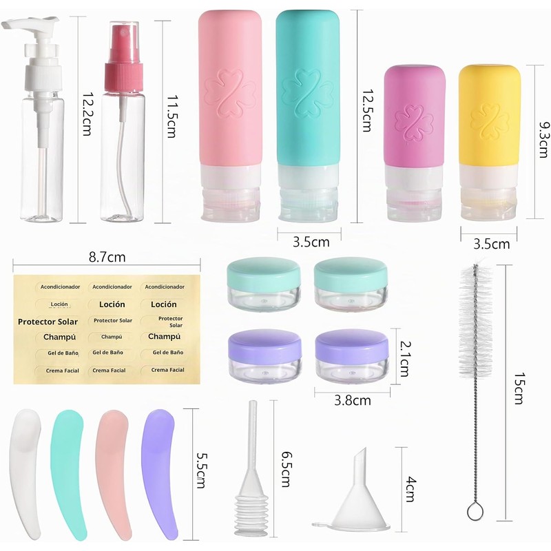 KIKIGOAL Juego de 19 Botellas de Viaje de Silicona, Contenedor