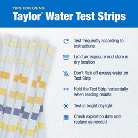 Taylor S-1403, Pool and Spa Test Strips for Free/Total Chlorine, Bromine, pH, Total Alkalinity, Total Hardness & Cyanuric Acid, 50 Test Strips, sureTREAT™ App | Made in The USA