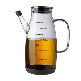COSETOOR Large Glass Oil Dispenser Bottle for Kitchen Cooking Recipiente Para Aceite De Cocina Olive Oil Vinegar Dispenser Cruet Stainless Steel Lid No Drip Liquid Container (Grey, 34oz /1000ml)