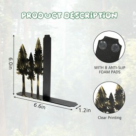 Forest Metal Bookends - Handcrafted Iron Pine Tree Decor for Shelves, Rustic Nature-Inspired Book Ends, 6.6x1.2x5.9 Inch Durable Home Decor for Nature Lovers