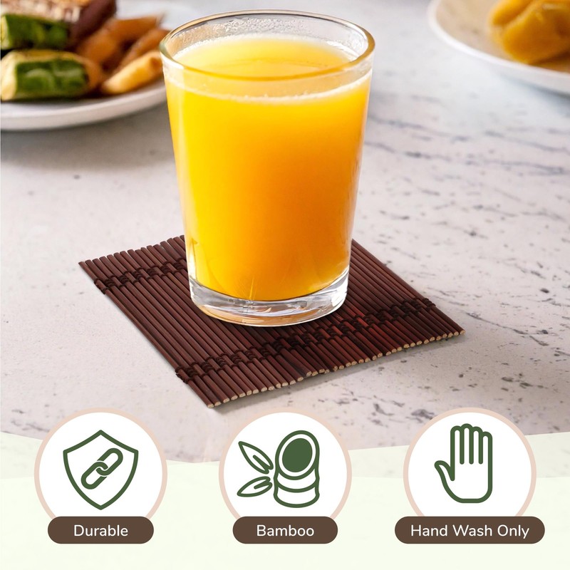 BambooMN Premium Bamboo Matchstick Coasters - 4.25" x 4.25" -