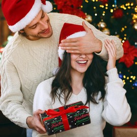 LeZakaa Funny Christmas Wrapping Paper for Adults, Merry Fucking Christmas & Snowflake Design Novelty Black Gift Wrap, Gag Gifts for Holiday Party Favors DIY Crafts, Mini Roll 17 in x 16.4 Ft