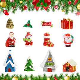 Qooloo Christmas Miniature Ornaments, Pack of 12 Christmas Mini Figures, Christmas Decoration Figures Resin, Mini Resin Christmas Decoration, Snowman Christmas Tree, Santa Claus, Small Ornaments