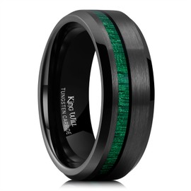 King Will 8mm Wood/Red Opal/Gold Foils Inlaid Black Tungsten Carbide Rings Wedding Band Brushed Hammered Men’s Engagement Ring Comfort Fit for Men Women, 10, Tungsten, No Gemstone