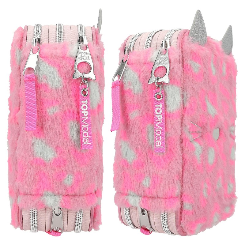 Depesche 12787 TOPModel Wild-Filled 3-Compartment Pencil Case in Pink, with