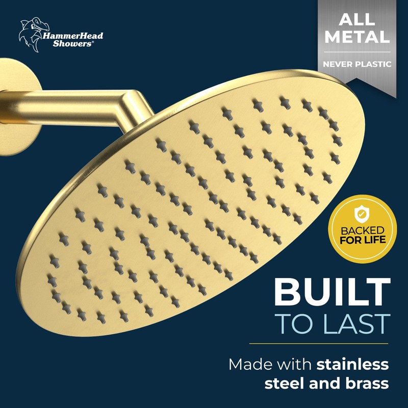 HammerHead Showers All Metal Round 8 Inch Rainfall Shower Head,