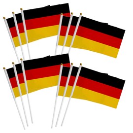 Small German Flag, Pack of 12 German Hand-Held Mini Flag, Germany Stick Flag with 30 cm White Pole for European Championship 2022 World Cup Home Garden Party Bar Decoration