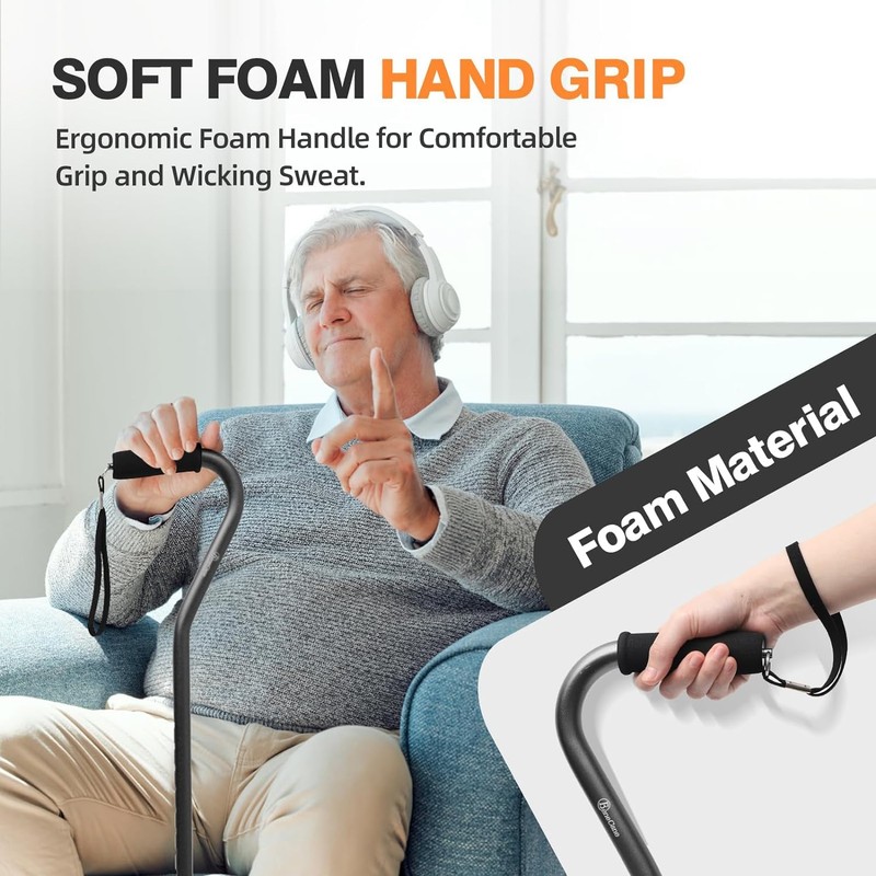 Homodoskey Adjustable Walking Cane with Offset Soft Cushioned Handle for