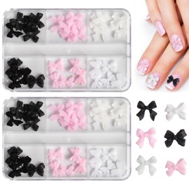 QOCUILC Set of 2 nail charms, charms nails, nail art accessories, charms gold, gel nail accessories, glitter stones nails (bow style)