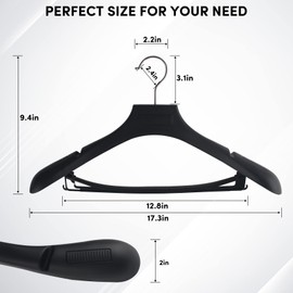 DEDU Suit Hangers for Men 40 Pack, Black Coat Hangers Extra Wide Non Slip Width 17.7", Thick Plastic with Pants Bar & Metal Hook