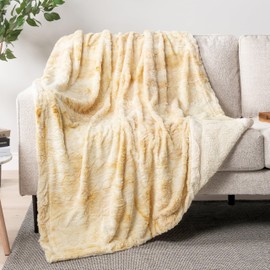 PAVILIA Faux Fur Throw Blanket Twin Tie-Dye Beige, Soft Warm Sherpa Blankets & Throws for Bed, Fluffy Plush Thick Fleece Throw Blanket for Couch Sofa, Reversible Furry Shaggy Blanket, Cream 60x80