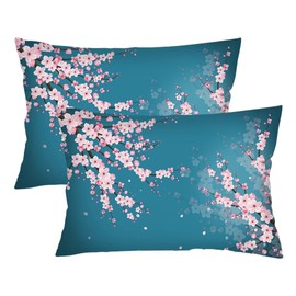 Cherry Blossoms Decorative Pillowcase Queen Size Set of 2 Cherry Blossom Flower Throw Pillow Cover Flowers Lumbar Pillow Case Standard Pillow Cases with Zipper Cushion Covers for Bedroom,20"x30",Teal