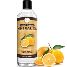 Food Grade Mineral Oil for Wood Cutting Boards - 12 oz Lemon Flavored Butcher Block Oil, Cutting Board Oil + Wood Conditioner for Bamboo, Teak, Utensils, Marble, Soapstone, Made in USA by Bambüsi