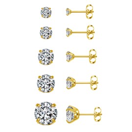 PiercingJak Stud Earrings Cubic Zirconia Earrings Silver Gold Stainless Steel Small Sleeping Helix Tragus Cartilage Ear Piercing with 3 mm - 8 mm CZ Ear Jewellery for Unisex, 5 Pairs, Stainless Steel