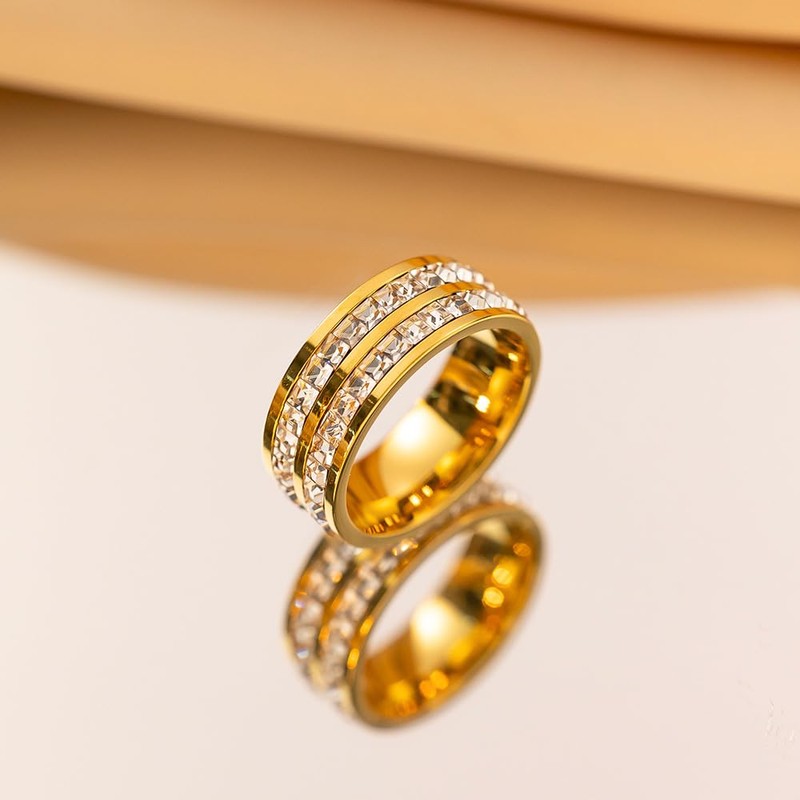 Yimofy Cubic Zirconia Love Rings for Women 18K Gold Plated