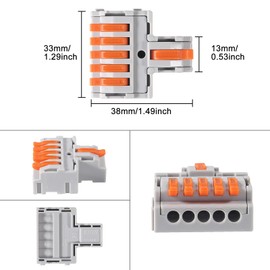 AITRIP 10PCS Lever Wire Connectors，Lever Wire Connectors, Quick Wiring Cable Connector Push-in Conductor Terminal Block(1 in 5 Out)