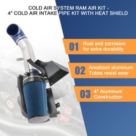 4" Cold Air Intake Kit with Heat Shield Replacement For Silverado 1500/2500/3500 1999-2006 for GMC/Chevy Sierra V8 4.8L/5.3L/6.0L 1999 2000 2001 2002 2003 2004 2005 2006