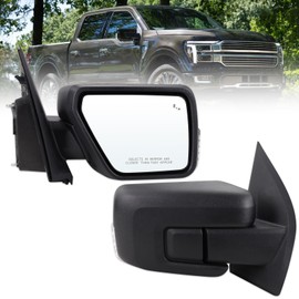 Right Passenger Side Door Mirror Compatible With 2021-2025 Ford F150 With Manual Folding Heated Blind Spot Turn Signal Light Temperature Sensors Matte Black Replace#ML3Z17682TA (11Pins)