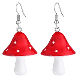 Garneck 925 Silver Toadstool Earrings - Playful Mushroom Earrings in Cartoon Style For And - Ideal as Christmas Decoration or for Mushroom Lovers, Plastic, No Gemstone