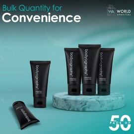 World Amenities - Bodyography - Bulk Shampoo | 50 Count, 1.4oz | Lavender Peppermint, Mini Travel Size Toiletries (100% Recyclable Tube with Flip Top Cap) Hotel Amenities, Suitable for All Hair Types