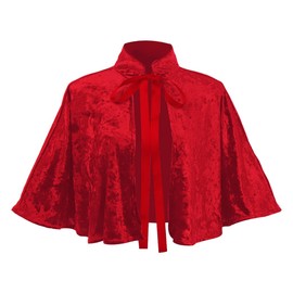 Heodols Medieval Shawl Women Renaissance Velvet Cape Wraps Costume Lace Gothic Lolita Cloak for Evening Party (Red, One Size)