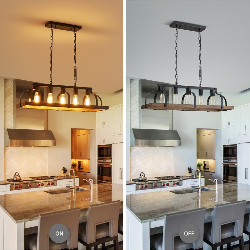 WUZUPS 5-Light Metal Chandelier Imitation Wood Grain Linear Pendant Ceiling