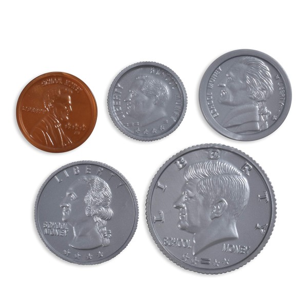 LEARNING ADVANTAGE Play Coin Set - 94 Plastic Coins - Pretend Money Designed Like Real Currency - Count Change With Toy Money