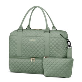 HOTOR Travel Duffel Bag - Weekender Bags for Women, Carry On Overnight Bag with Shoe Compartment, with Toiletry Bag for Travel Essentials and Travel Accessories, Green, 13.4"×17.3"×7.9"