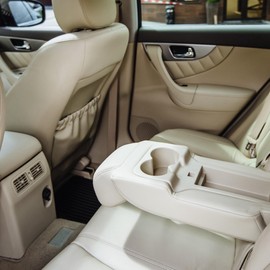 A ABSOPRO Car Trash Can Hanging and Foldable 8.3" Length 3.1" Width 5.5" Height Trash Bin Faux Leather Black 1 Pcs