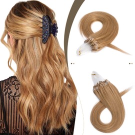 SEGO Micro Beads Hair Extensions Human Hair 14 Inch Dark blonde Micro Loop Human Hair Extensions Natural Straight Micro Ring Human Hair Extensions 50g 100 Strands Cold Fusion Hair Extension 27#