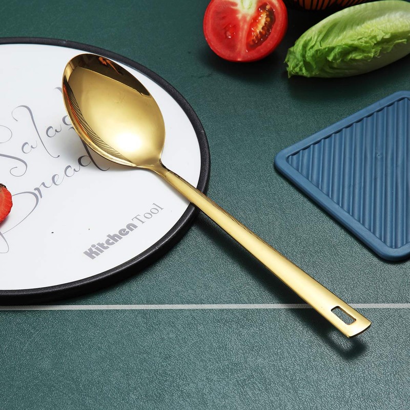 Gold Cooking Spoon, Berglander Stainless Steel Solid Serving Spoon Titanium
