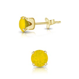 Opal Earrings - 925 Sterling Silver Studs Earrings Gold Plated with Crystal Light - Yellow Gold Earrings for Women - Yellow Stud Earrings - Round Stud Earrings Gold