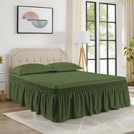 NookZuzu Wrap Around Ruffled Lace Bed Skirt,Dark Olive Green Bed Skirts with 18 Inch Drop Easy to Put On,Elastic Dust Ruffle with Adjustable Belts,Bed Skirting King/Cal King Size,Machine Washable