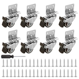8Pcs L-Shaped Caster Wheels with Brake, 360 Degree Ball Bearing Swivel Casters, 1" TPR Rubber Side Mount Casters with Screw, Light Duty Casters Wheels for Furniture, Baby Beds, Cabinets, Tables