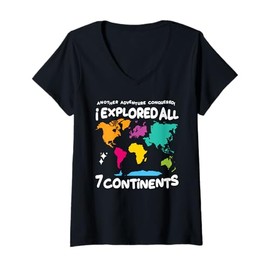 Womens I Explored All 7 Continents World Map Travel Wanderlust V-Neck T-Shirt