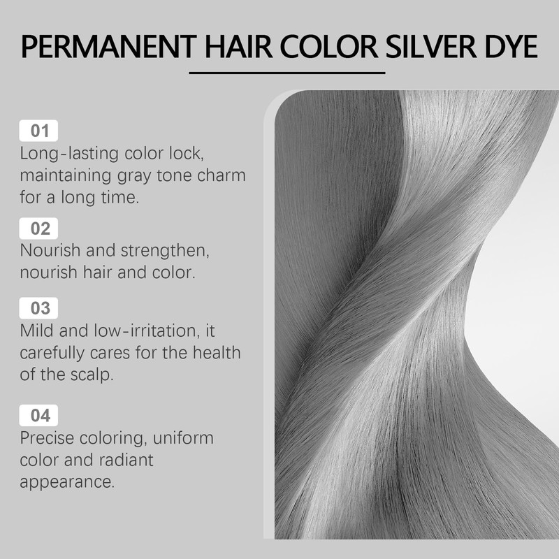 Xiulilydai Permanent Silver Hair Dye, 100g, Long-Lasting Grey Tone, Nourishing