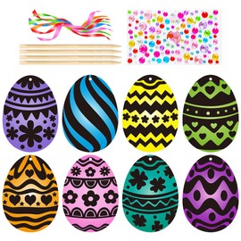 Healifty Pack of 8 Easter Scratch Eggs Colour Craft Art Easter Egg Ornaments Decoration DIY Easter Craft Sets Party Gifts Easter Spring Classroom Home Activity Art Project