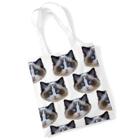 Cat Tote Print Bag - Ragdoll Cat Shopping Shoulder Bag Gifts
