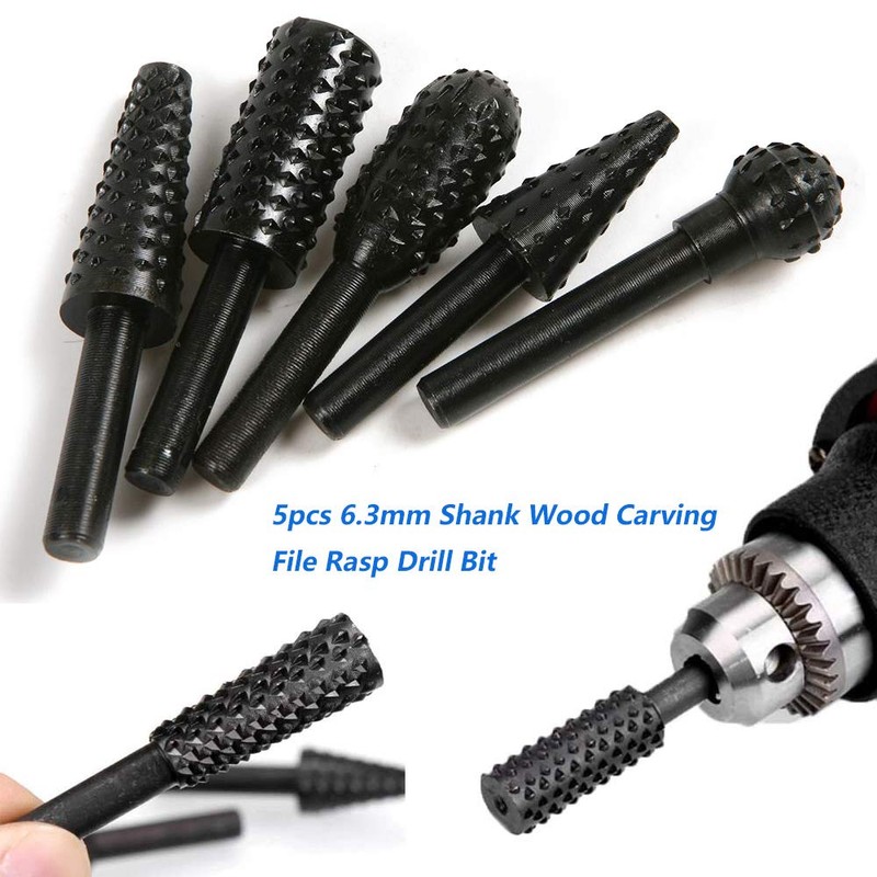 Saipor 5pcs 1/4" Shank Rotary Rasp File Burr Set Woodworking