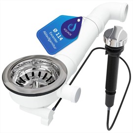 Aquade Strainer Basket Valve 114 mm – Strainer Basket Sink – Siphon Sink Set for Kitchen – Sink Drain – Model: Bowden Cable + Raumschaffer