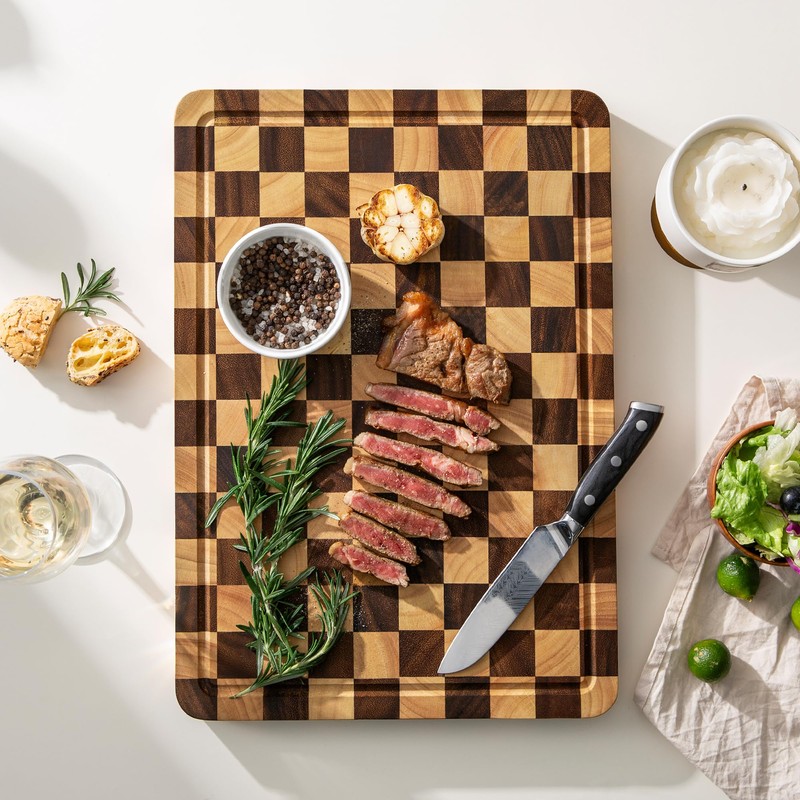 FYCTIO Wooden Cutting Boards for Kitchen, Checkered Cutting Board 1.2"